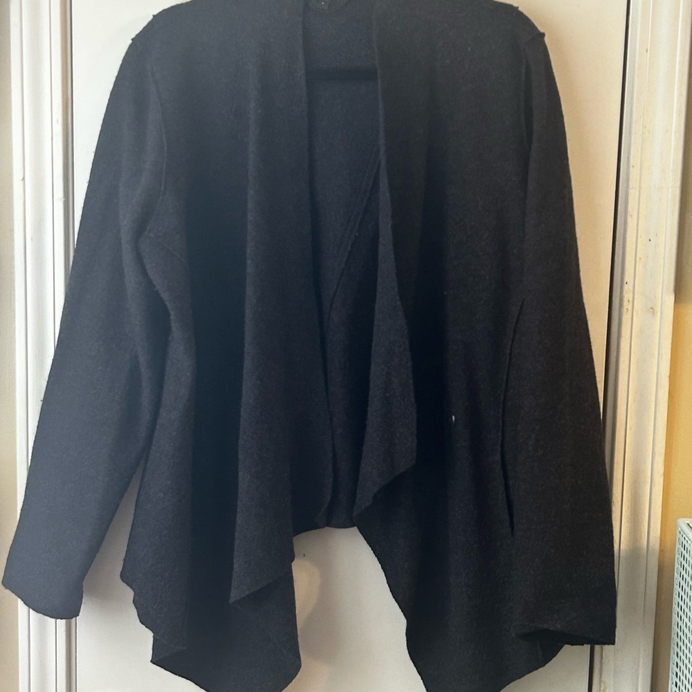 Eileen Fisher Women's Dark Gray Open Front Sweater/Shrug 100% Wool